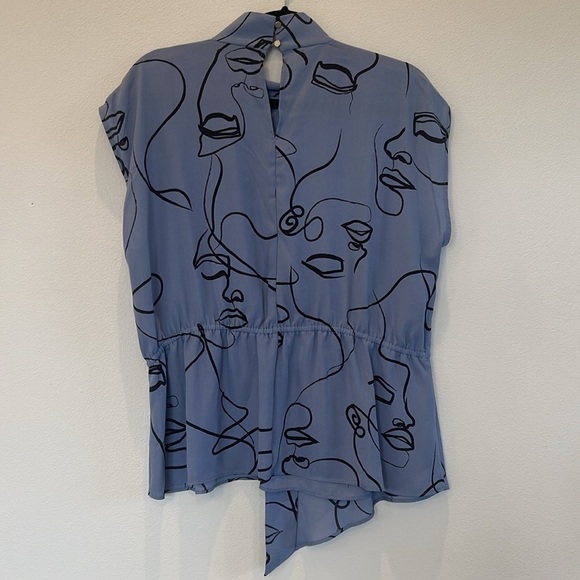 Wortington Abstract Painting Print Blue Blouse Size L - Picture 5 of 8